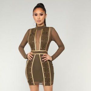 Fashion Nova - Glamazon Lace Up Dress - Olive